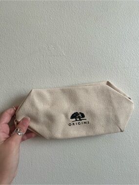 Roots Canvas Toiletry or Make Up Pouch - Beige with Black Logo
